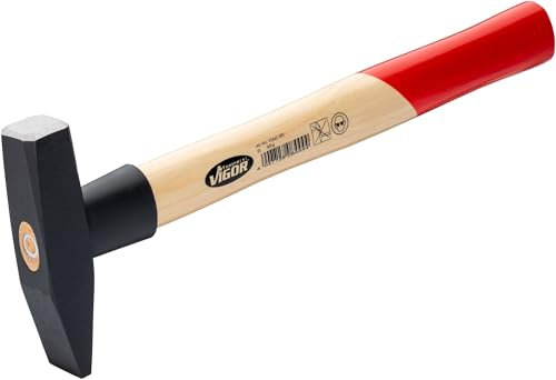 ViGOR Schlosserhammer V2662-300 300g Hammerkopf, Hickoryholzgriff mit Gummi-Schlagschutz, Länge 300 mm, für kraftvolles und präzises Arbeiten
