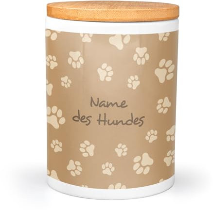 PICANOVA Personalisierte Leckerlidose mit Namen - Hundegeschenke - Trockenfutter Aufbewahrung - Keramik-Dose für Hunde- & Katzenbesitzer - Simply Paws Design