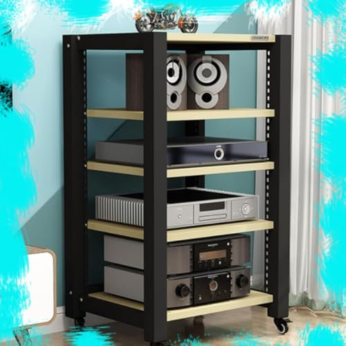 Heimkino-Audioständer, AV-Medienständer, HiFi-Rack, Stereo-Komponentenschrank, 5/2-stufiger Audioschrank mit Bremsrad, professioneller Medienaufbewahrungsschrank für Schlafzimmer (weißer Ahorn, 5 St