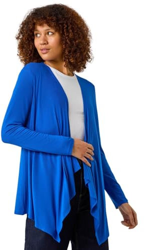 Roman Originals Waterfall Cardigan for Women UK - Ladies Open Front Cardi Smart Casual Edge to Edge Daytime Everyday Summer Autumn Knitted Knitwear Long Sleeve Fashionable - Royal Blue - Size 12