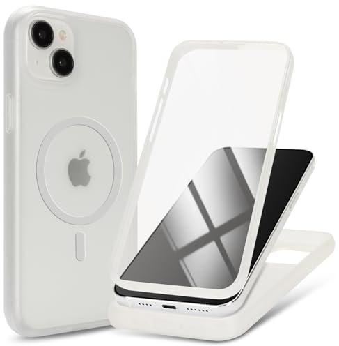 Zouzt for iPhone 15 Plus Matte Case and Screen Protector 15 Plus Magsafe Case with Glass Screen Protector 360 Full Body Protective Shockproof Magnetic Phone Case, Anti-Fingerprint - White