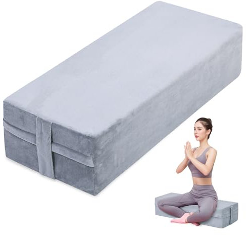 GOFORIT Rechteckiges Yoga-Kissen aus Schaumstoff für Meditation und Unterstützung, Yoga-Meditationskissen mit waschbarem Samtbezug (Hellgrau, 66,5 x 24,5 x 15,2 cm)