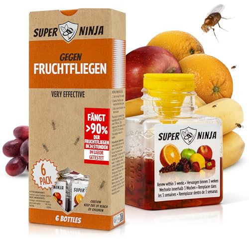 Super Ninja Trappola Moscerini Frutta per Interni - 6 Pezzi, trappola per moscerini della frutta efficace per casa e cucina, attiva fino a 3 settimane, adatta a bambini e animali domestici