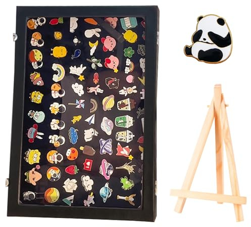 Mocoli Pin Vitrine, Anstecknadel Vitrine 35x24x5cm Holz Brosche Aufbewahrungsbox mit Clear Window Schwarz Abschließbare display case für Brustnadel Medaille Abzeichen Schmuck