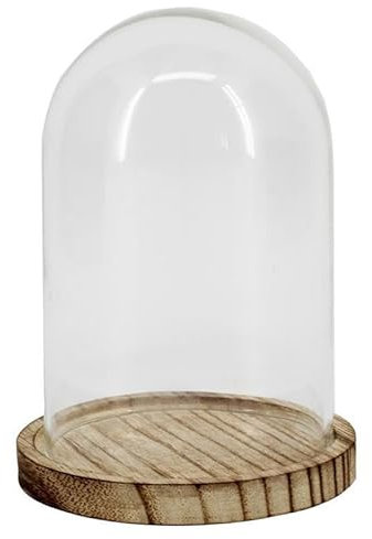 INNA-Glas Glasglocke DANILLA mit marmoriertem Holzboden, klar, 13cm, Ø9,5cm - Glashaube mit Holzboden