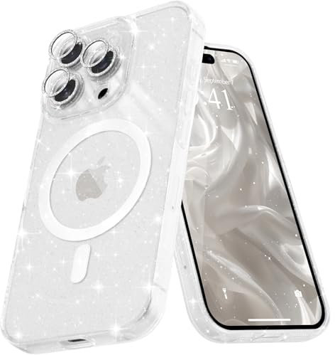 Micoden for iPhone 15 Pro Case [Compatible with Magsafe] Magnetic Phone Case Glitter Bling Sparkle Women Girl Shockproof with Camera Protector,Clear