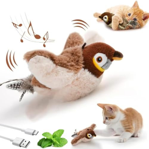 Donubiiu Interaktives Piepsendes Vogelspielzeug FüR Katzen,2025 Neu Interaktives Katzenspielzeug Fliegender Vogel Katzenspielzeug Vogel Fliegt Elektrisch (Spatz*1)