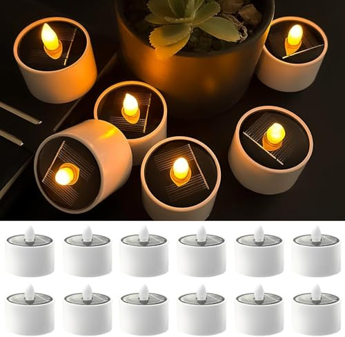 Anordsem Solar Teelichter für Außen Wasserdicht: 12er Solarkerzen Flackernde Flamme - LED Kerzen Outdoor Garten Grablicht Friedhof Homemory Lighting - Weihnachtsdeko Innen für Fensterbank