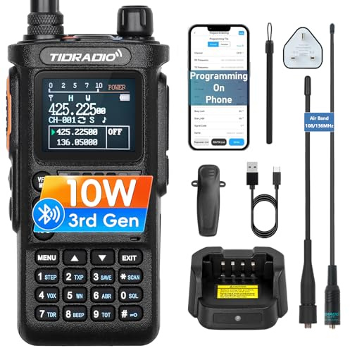 (3rd Gen) TIDRADIO TD-H8 Ham Radio,10W Walkie Talkies, Bluetooth APP Programming, Airband Two Way Radio Handheld Transceiver 2500mAh Batteries Walkie Talkies for Adults Long Range-Black,1Pack