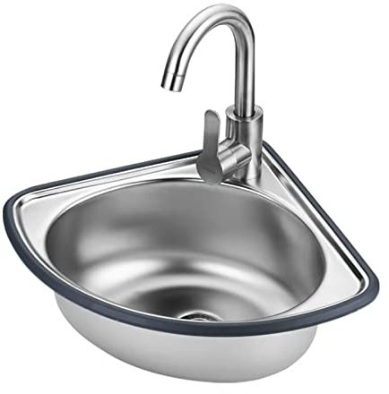 Évier de salle de bain d'angle avec support mural pour extérieur avec égouttoir à vaisselle et protection des bords du robinet pour intérieur/extérieur, garage, buanderie, restaurant, cuisine