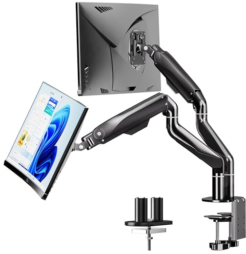 BIZUM Dual Monitor Arm for 17″-42 Screens, Heavy Duty Dual Monitor Stand Max Load 15kg per Arm, Monitor Mount fits All VESA 75/100 Standards, C-Clamp/Grommet Base, Black