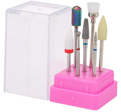 7 Stück Nagel-Bits für Nagelhautreinigung, Gelentfernung, elektrische Maschine, Ersatzköpfe, Maniküre, Pediküre, Zubehör mit Kunststoffkoffer, stabile natürliche künstliche Nägel, Salon-Künstler