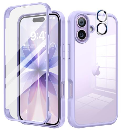 seacosmo for iPhone 17 Case with 9H Tempered Glass Screen Protector, Purple | Full Body Shockproof Protection Armour Cover, Camera Lens Protector, Slim Fit Bumper Dual Layer Protective Rugged Phone Case