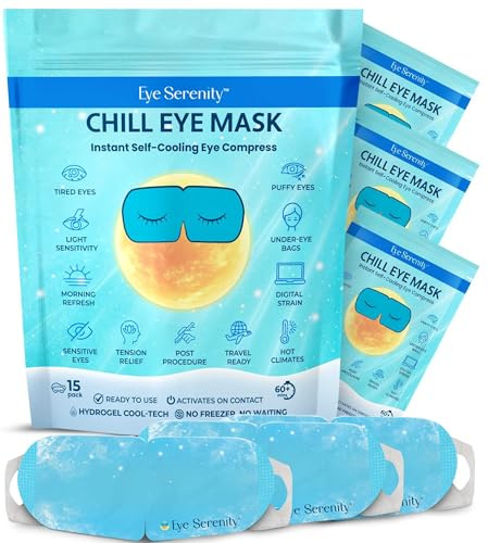 Eye Serenity CHILL Self Cooling Eye Mask for Sleeping, Cooling Eye Patches for Dark Circles and Puffy Eyes, Cold Compress, Mothers Day Gifts, Spa Relaxation and Self-care Gifts for Women & Men