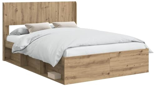 vidaXL Bettgestell mit Stauraum und Kopfteil Artisan-Eiche, Moderne Bettgestell, rechteckig, Stauraum, Latten-Design, praktische Möbel für Dein Schlafzimmer