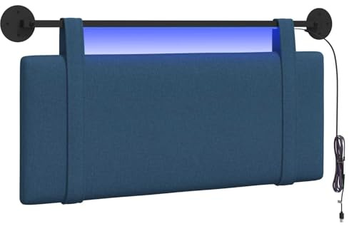 vidaXL Hängendes Kopfteil Mit LED Licht Blau Stoff, Stylische Schlafzimmer-Deko, modernes Wandkopfteil, luxuriöser Stoffakzent, gemütliche Schlaf-Oase