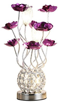 LED lampada da tavolo fiore rosso e viola, stile moderno semplice, lampada da comodino camera da letto, lampada da tavolo decorativa creativa nordica( Colore : Viola )