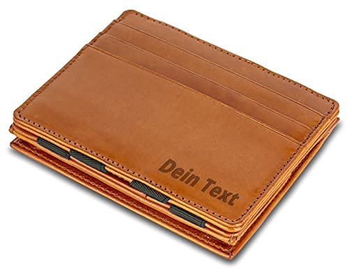Jaimie Jacobs Flap Boy mit Gravur - Das Original - Magischer Geldbeutel mit Münzfach RFID-Schutz Geschenk Herren echtes Leder (Cognac)