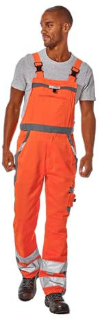 pka moderne Herren Warnschutz Latzhose mit Gummibund -7 Taschen, Warnschutzklasse 2, 80% Polyester & 20% Baumwolle