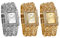 JewelryWe 3pcs Damen Uhren Elegant Analog Quarz Armbanduhr Strass Rechteckig Beiläufige Uhr mit dreifach Panzerkette Armband, Gold Silber