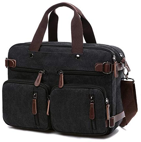CROCOD Sac à Dos Convertible pour Ordinateur Portable - pour Homme/Femme - 17,3 - Sac à bandoulière multicompartiment en Toile Noir