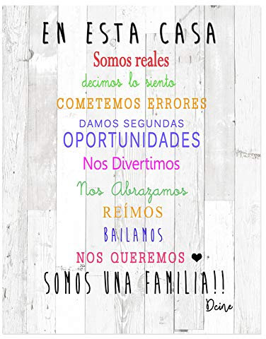Dcine Cuadro Decorativo/Frases positivas/sobre Madera/Regalo/Normas del hogar 19 cm x 25 cm x 4 mm/Madera (EN Esta CASA)