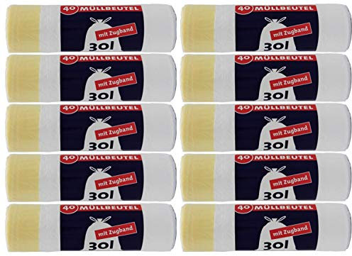 Ulith - Bolsas de basura con cordón (30 L, 40 unidades por rollo), color blanco