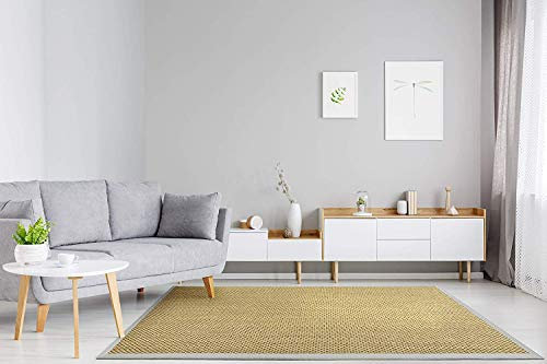 100% Reiner Sisal-Teppich mit Bordüre | Wohnzimmerteppich | Naturteppich | Tiger-Eye | Farbliche Bordüren verfügbar | 3 Farben & 2 Größen (160 x 230 cm, Natur/Hellgrau)
