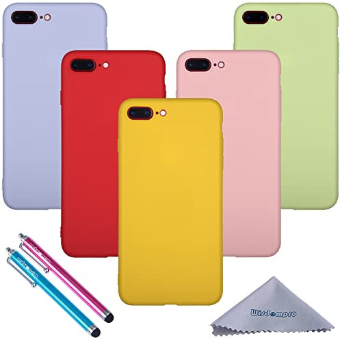 wisdompro Case for iPhone 8 Plus, iPhone 7 Plus, 5 Pack Bundle of Colourful Soft TPU Gel Case, Slim Protective Cover for Apple iPhone 8 Plus/7 Plus (Green, Light Blue, Pink, Yellow, Red)
