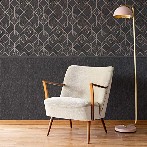 Superfresco Vittorio Charcoal/Rose Gold Textured Plain Wallpaper