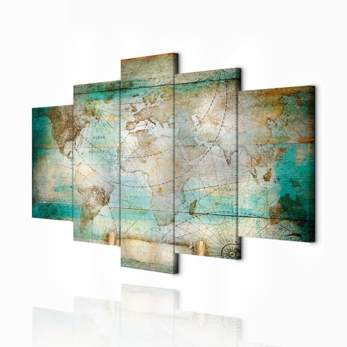 decomonkey Impression sur Toile structurée Carte du 225x112.5 5 Pièces