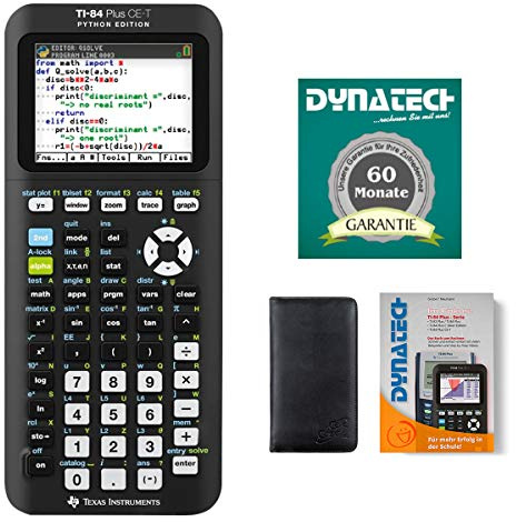 Texas Instruments Taschenrechner TI-84 Plus CE-T Grafikrechner + Schutztasche + Arbeitsbuch + Garantie 60 Monate - wissenschaftlicher Schulrechner programmierbar Farbdisplay Python Edition
