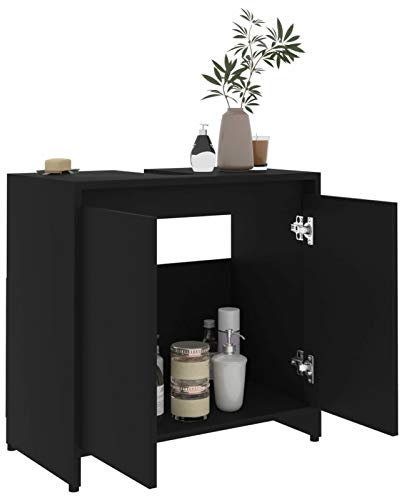 Tidyard Floor Standing Bathroom Cabinet - Black, 60x33x58 cm, Under Sink, Chipboard