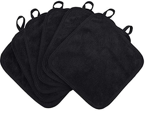 SINLAND Mikrofaser Make-up Entferner Tuch 6 Stück weiches Gesichtsreinigungstuch saugfähiges Waschlappen Waschbar Gesichtstücher Schwarz 20cmx20cm