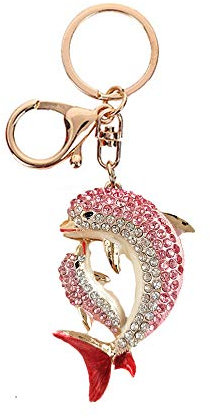 Schlüsselanhänger mit süßem Delfin-Strass, goldfarben, glitzernder Charm-Anhänger (Rosa), rose, L