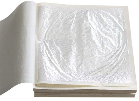KINNO Essbare Blattsilber echtes Silber zum Basteln 11 cm x 11 cm Lebensmittel Kuchen Backen Torten Schokolade Dekorfolie Künstlerbedarf 10 Blatt Lose