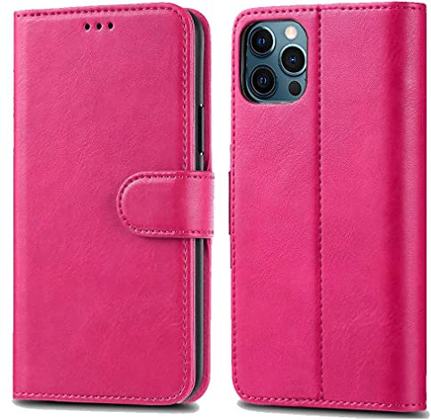 GAPlus iPhone 12 Pro MAX 6.7 Leather Case - Premium Wallet Case Leather Flip Cover For iPhone 12 Pro Max [Card Holder] [Magnetic Closure] (Pink)