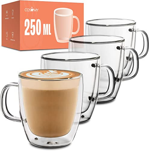 Cosumy 4 Vasos Térmicos de Cristal de Doble Pared (250 ml)