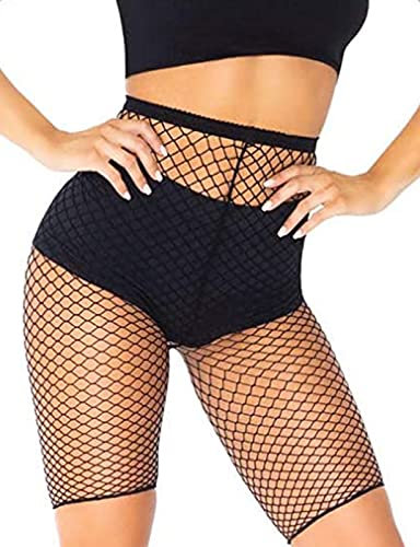 Adove Pantalones cortos de rejilla elástica de malla de cintura alta pantalones cortos de malla de malla para mujer, Negro-L, talla única