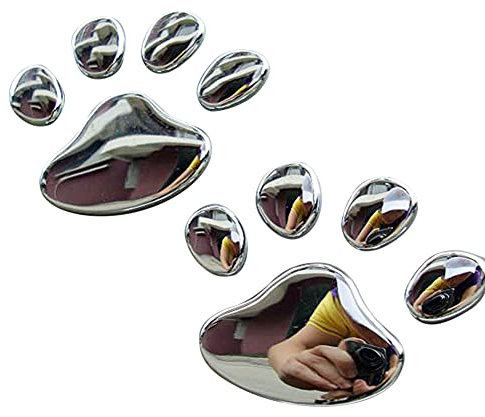 Adesivi 3D per auto, con zampa di cane, set da 2 pezzi, adesivi personalizzati, per paraurti auto, colore argento cromato, universali, per auto, moto, 7 cm x 6 cm