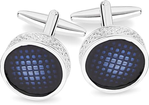 LINDENMANN Manschettenknöpfe Herren Ornament blau im Geschenketui für Business oder Hochzeit