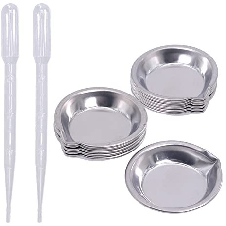 Make up Palette Stainless Steel 12Pcs DBOO Makeup Mixing Palette Tray 5mm Diameter Paint Tray with 2 Droppers for Artist Watercolors Oil Water Paint Metal Makeup Mixing