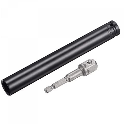 sourcing map 1/2 Drive Socket Accessory Set, 19mm Deep 6-Point Impact Socket 8 Length and 1/4 Hex Shank Adapter