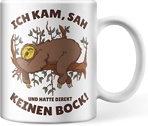 Tasse mit Spruch ICH KAM, SAH UND HATTE DIREKT KEINEN BOCK!, Bürotasse, Keramiktasse, Tasse mit lustigem Spruch, Gute Laune Geschenk für Kollegen