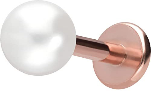 PIERCINGLINE Titan Labret mit Gewinde synth. PERLE Piercing Ohr Helix Lobe Tragus Roségoldfarben 5 x 1,2 x 5 mm
