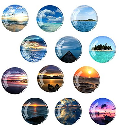 10 Pcs Fridge Magnets Sea Crystal Glass Strong Round Magnetic Fridge Magnet for Office Planning Crafts Kitchen Whiteboard Photo, 30mm/1.18 Inch