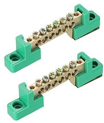sourcing map Morsetto di terra a vite Barriera in ottone 6 posizioni verde per distribuzione elettrica, confezione da 2