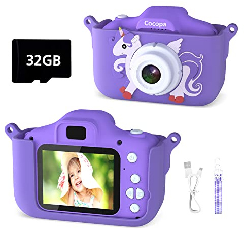 Cocopa Kids Camera Digital Camera for 3-12 Year Old Girls,1080P HD Video Camera for Kids with 32GB SD Card/2 Inch IPS Screen, Birthday Christmas Toy Gifts for 3 4 5 6 7 8 Year Old Girls(Purple)