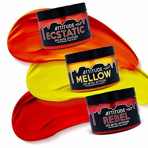 Attitude Hair Dye Haarfärbemittel Semipermanenter Haarfarbstoff FIRE FIRE Trio Kombiset mit 3 Töpfen Haarfärbemittel Rot/Orange