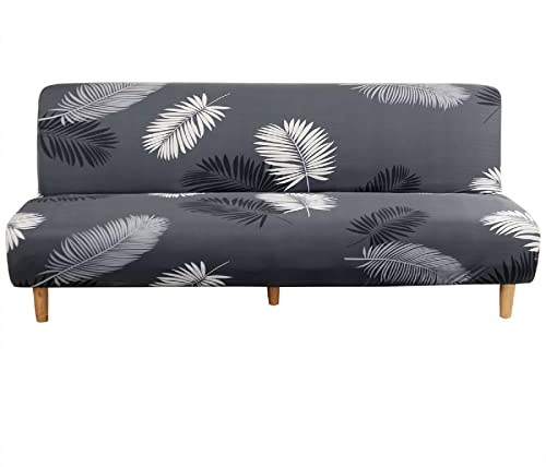 ShowyLive Sofabezug ohne Armlehnen Jacquard Sofa Überzug Armloser Sofaüberwurf Stretch Sofahusse Spandex Abdeckung Husse für Sofabett Einfarbig, Grau/Schwarz